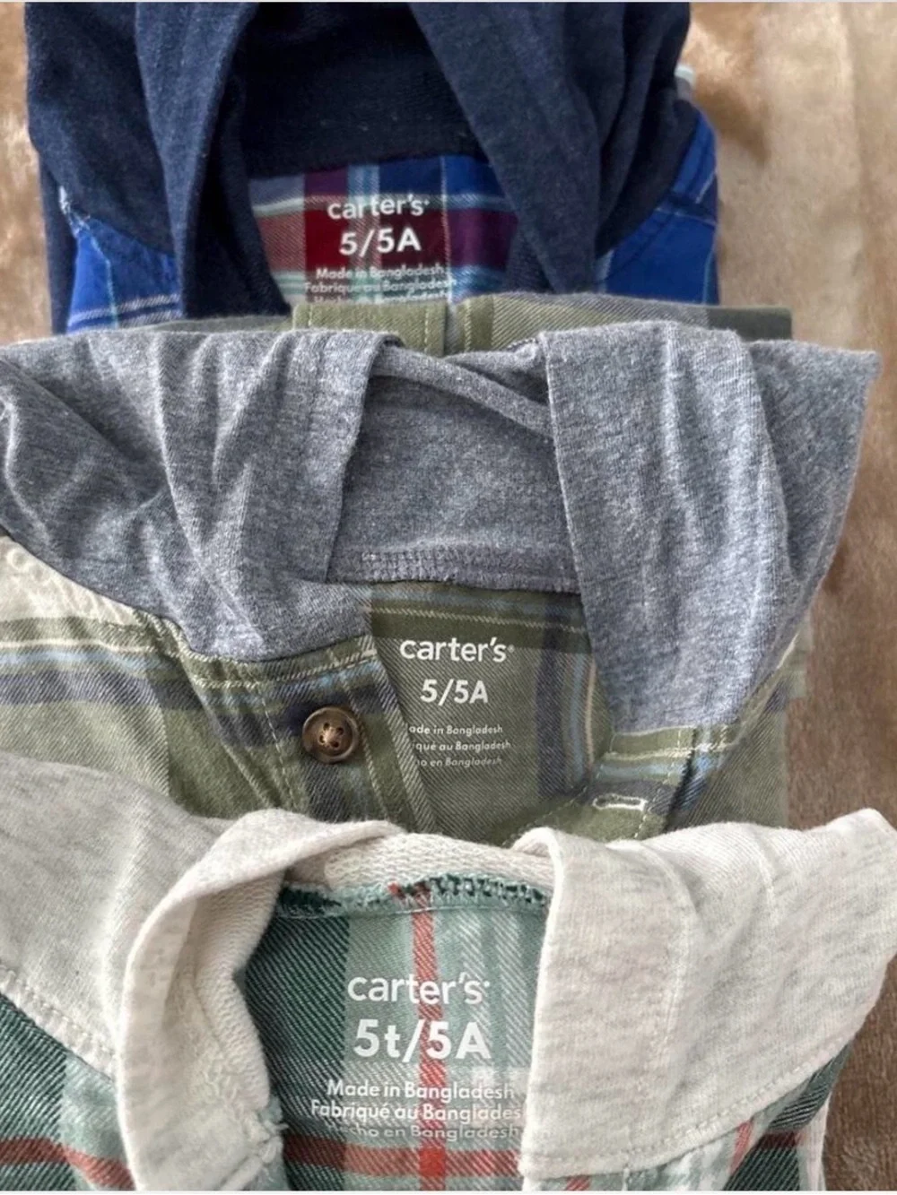 Carter's Plaid Button-Front Hooded Shirts - Green, Blue, Olive